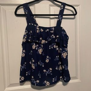Atmosphere Navy Blue Floral Ruffle Square Neck Tank Top Size 6